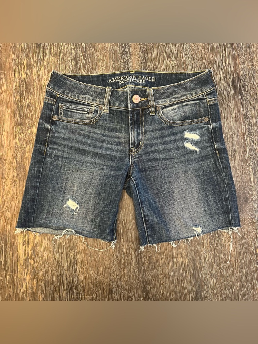 American Eagle Favorite Boyfriend Stretch Distressed Cutoff Blue Jean Shorts